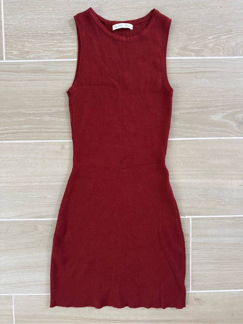 Ribbed Sleeveless Bodycon Dress - Deep Red